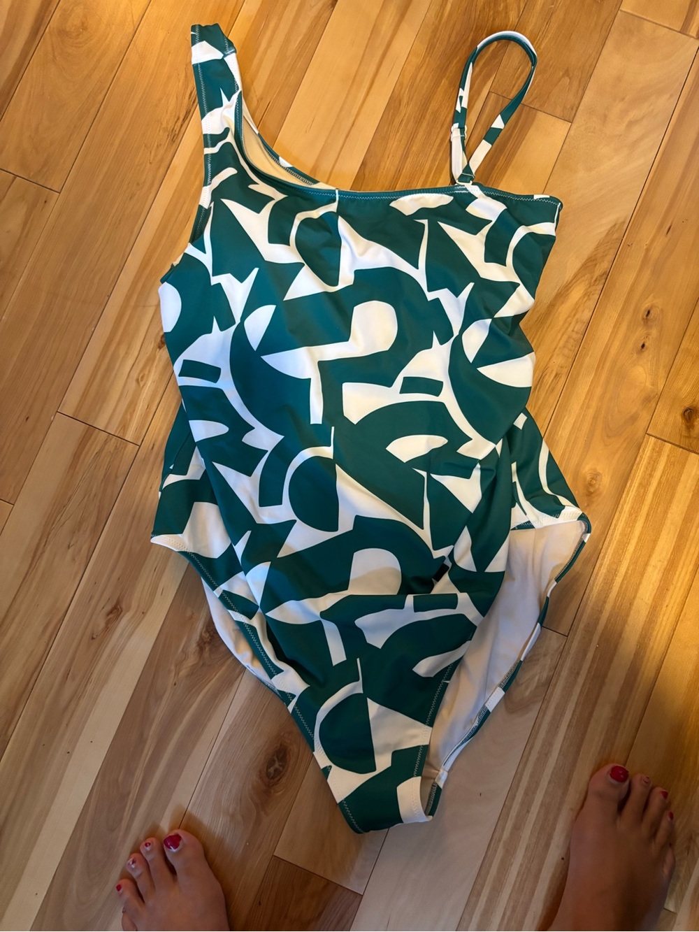 Joe Fresh Green & White Abstract One-Piece Swimsuit